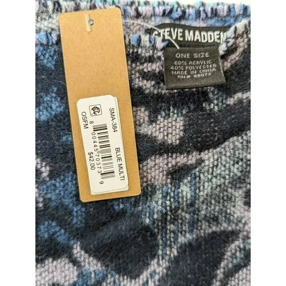 Steve Madden Rose Jacquard Scarf Blue Multi with Fringe Details (MSRP $42) - Picture 4 of 5